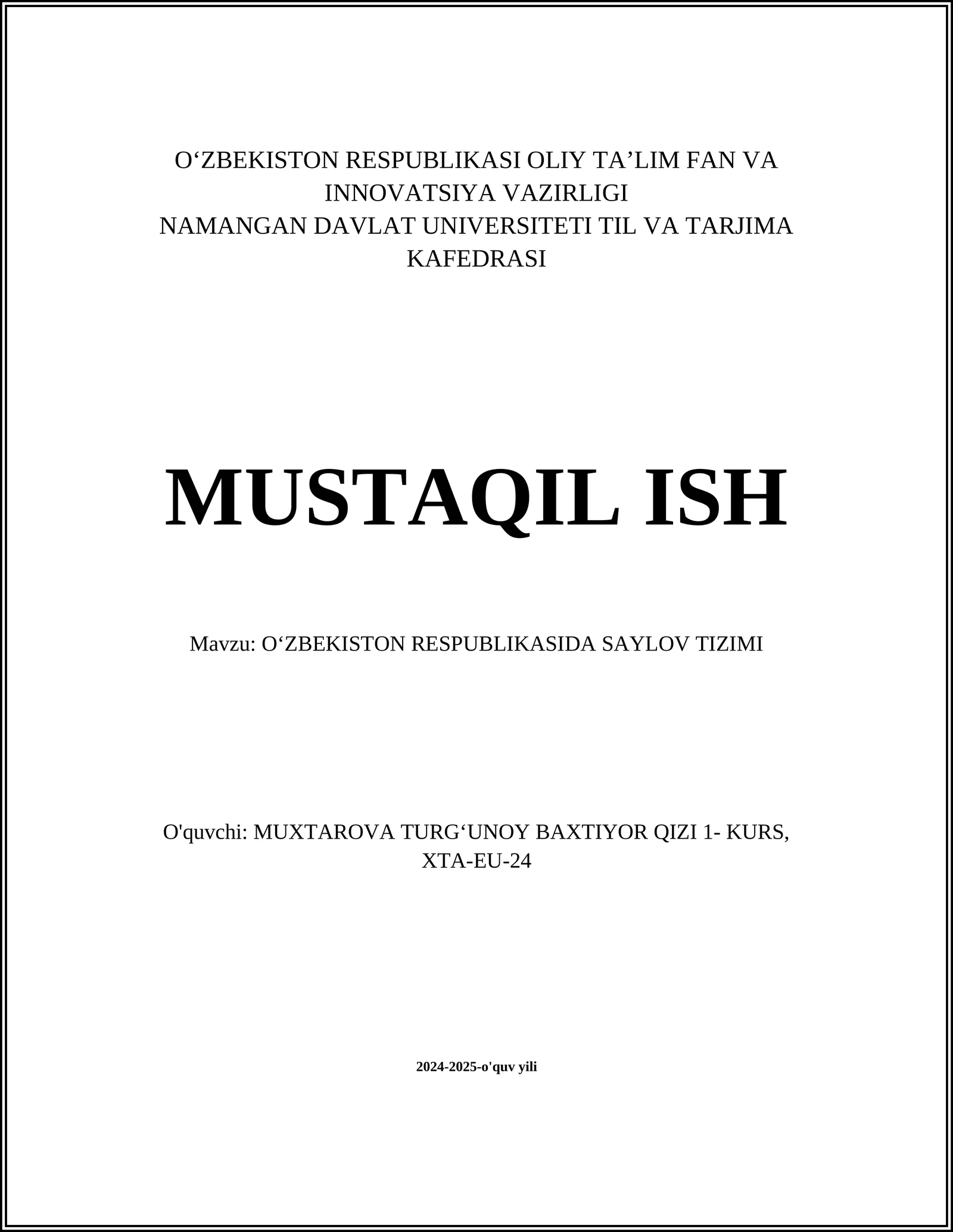 OʻZBEKISTON RESPUBLIKASIDA SAYLOV TIZIMI