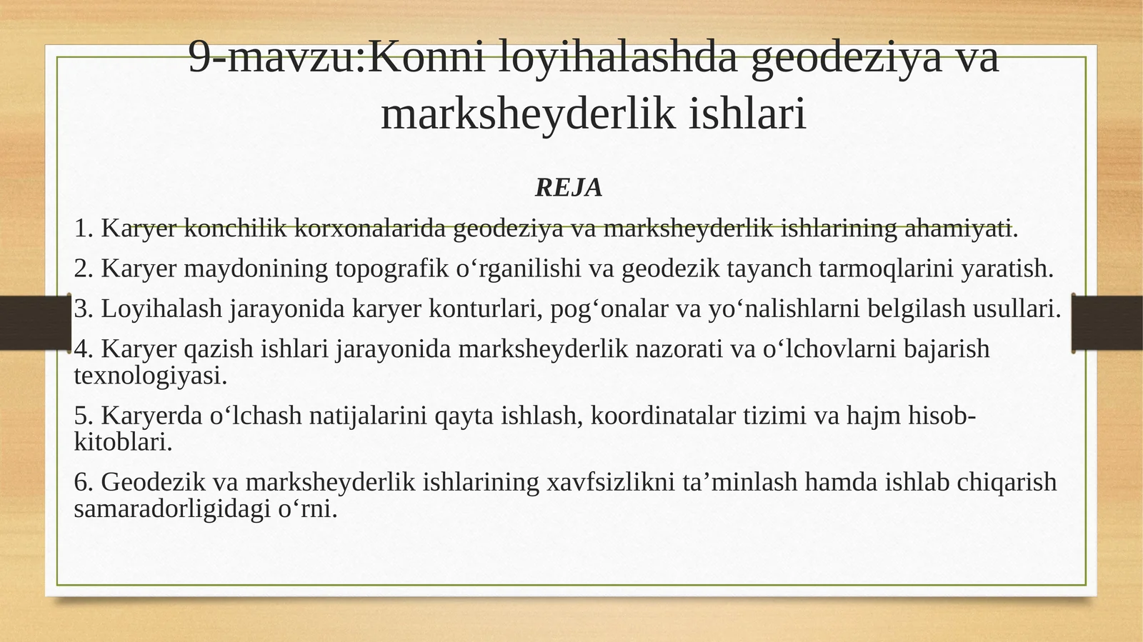 Konni loyihalashda geodeziya va marksheyderlik ishlari