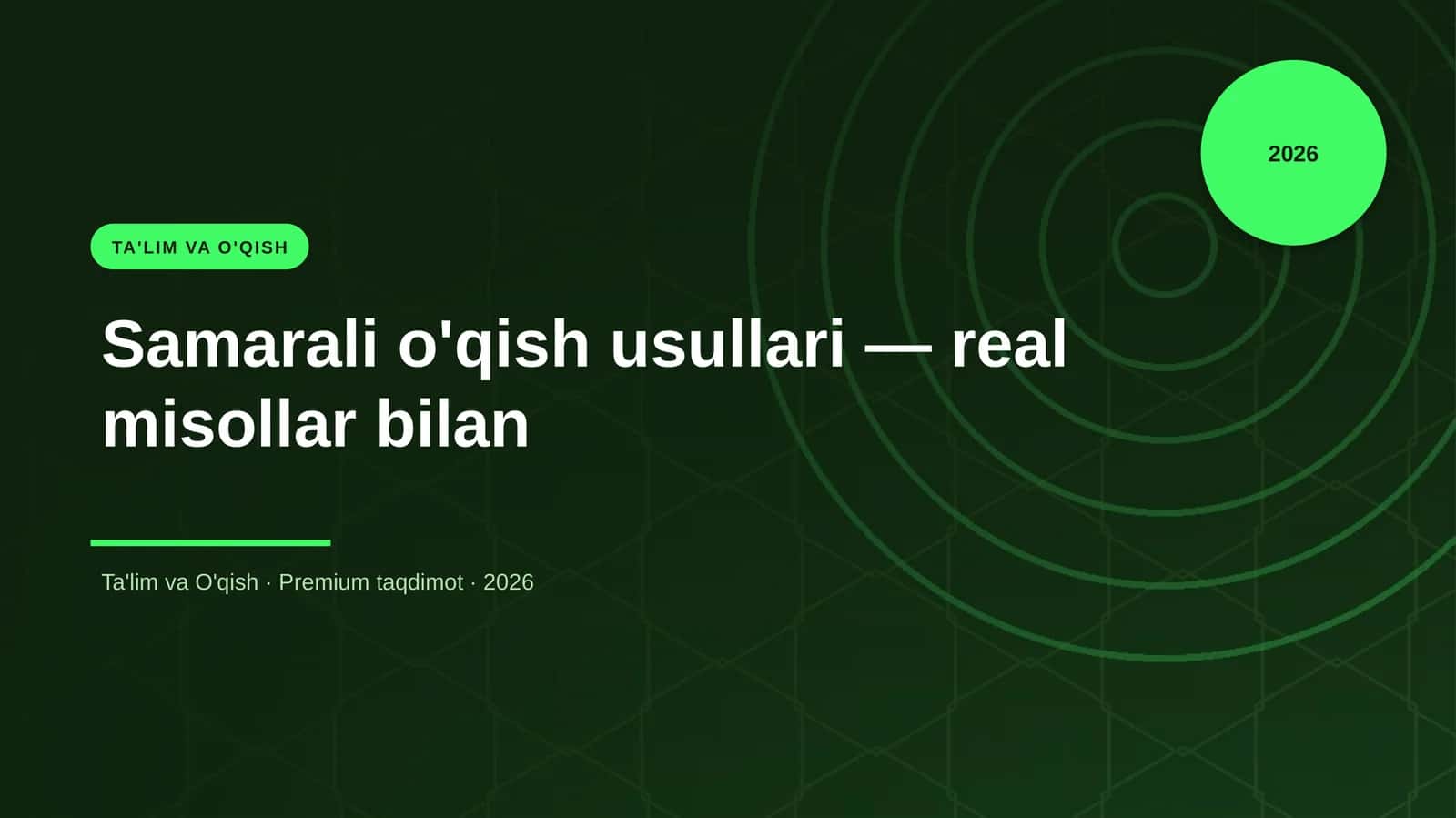 Samarali o'qish usullari — real misollar bilan