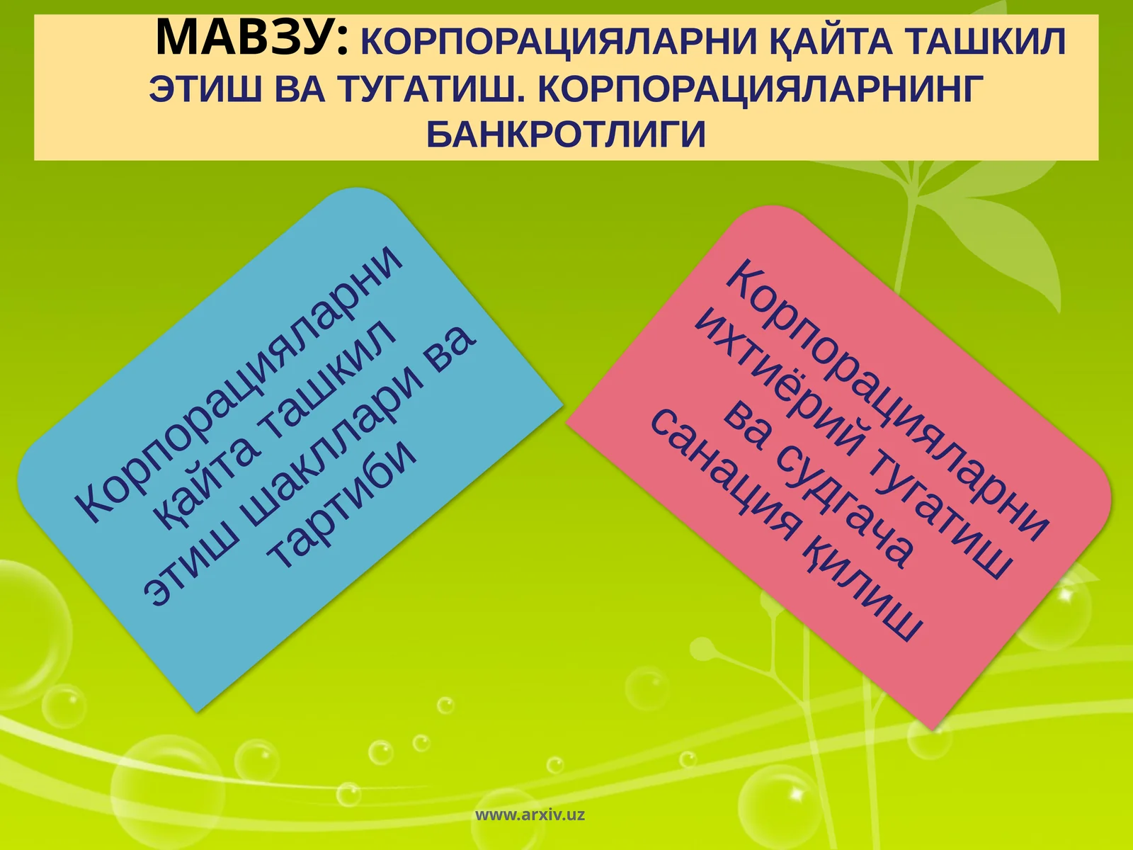Корпорацияларни қайта ташкил этиш ва тугатиш