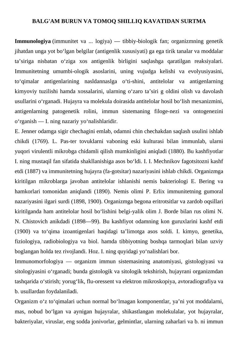 Immunologiya (Immunitet va... logiya)