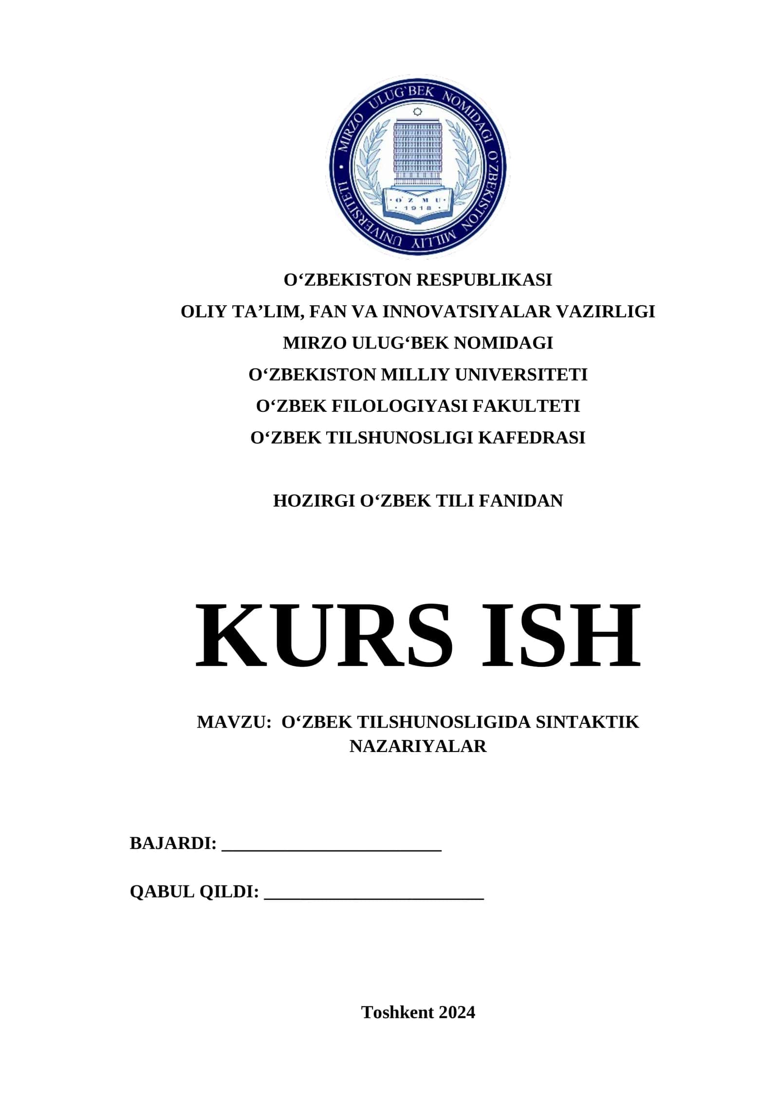 OʻZBEK TILSHUNOSLIGIDA SINTAKTIK NAZARIYALAR