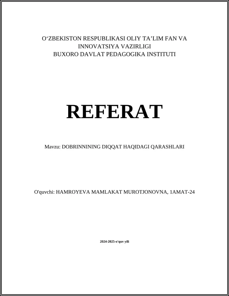 DOBRINNINING DIQQAT HAQIDAGI QARASHLARI