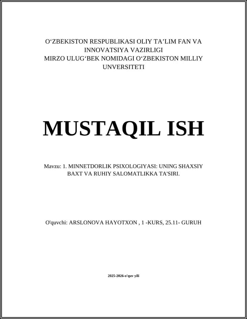 MINNETDORLIK PSIXOLOGIYASI