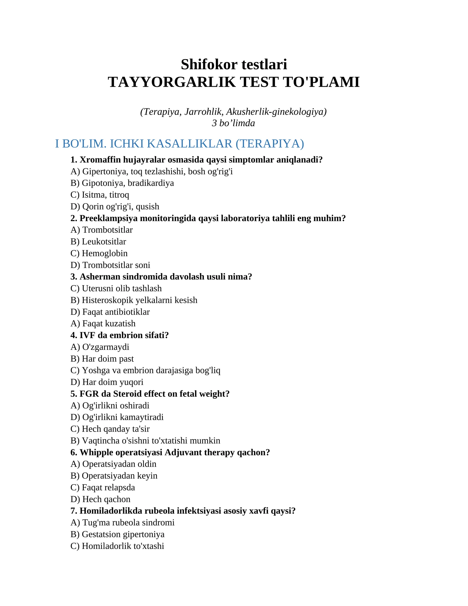 Shifokor testlari