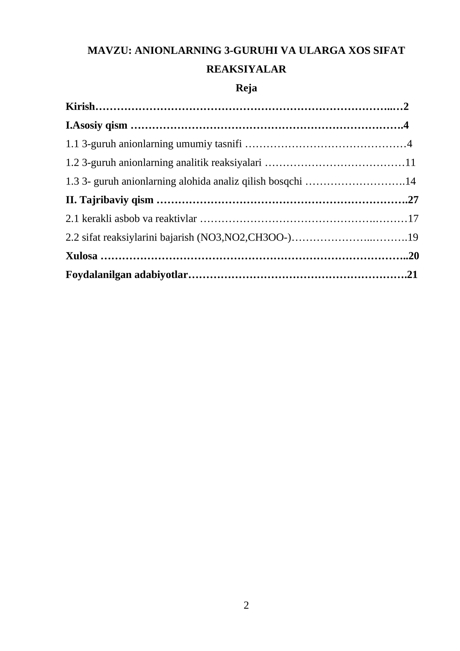 ANIONLARNING 3-GURUHI VA ULARGA XOS SIFAT REAKSIYALAR