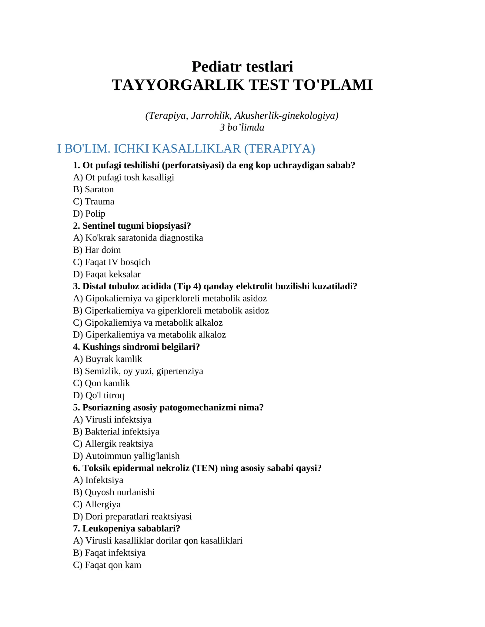 Pediatr testlari