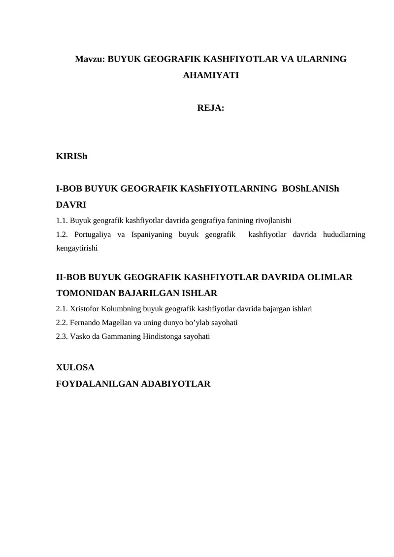 BUYUK GEOGRAFIK KASHFIYOTLAR VA ULARNING AHAMIYATI