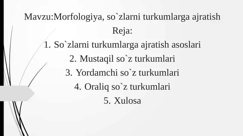 Morfologiya, so'zlar niturkumlarga ajratish