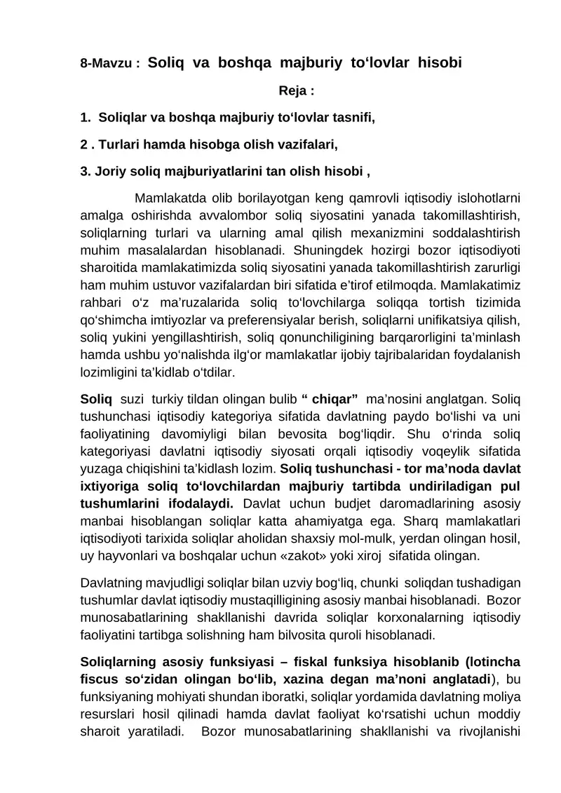 Soliq va boshqa majburiy to‘lovlar hisobi