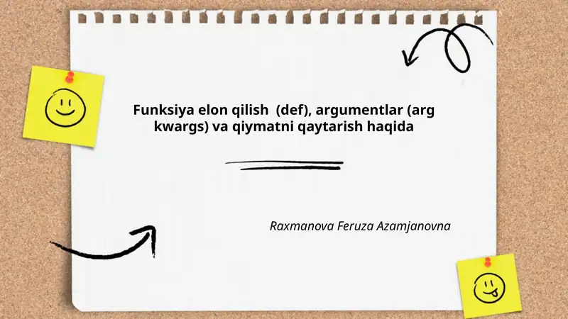 Pythonda funksiya e'lon qilish sintaksisi