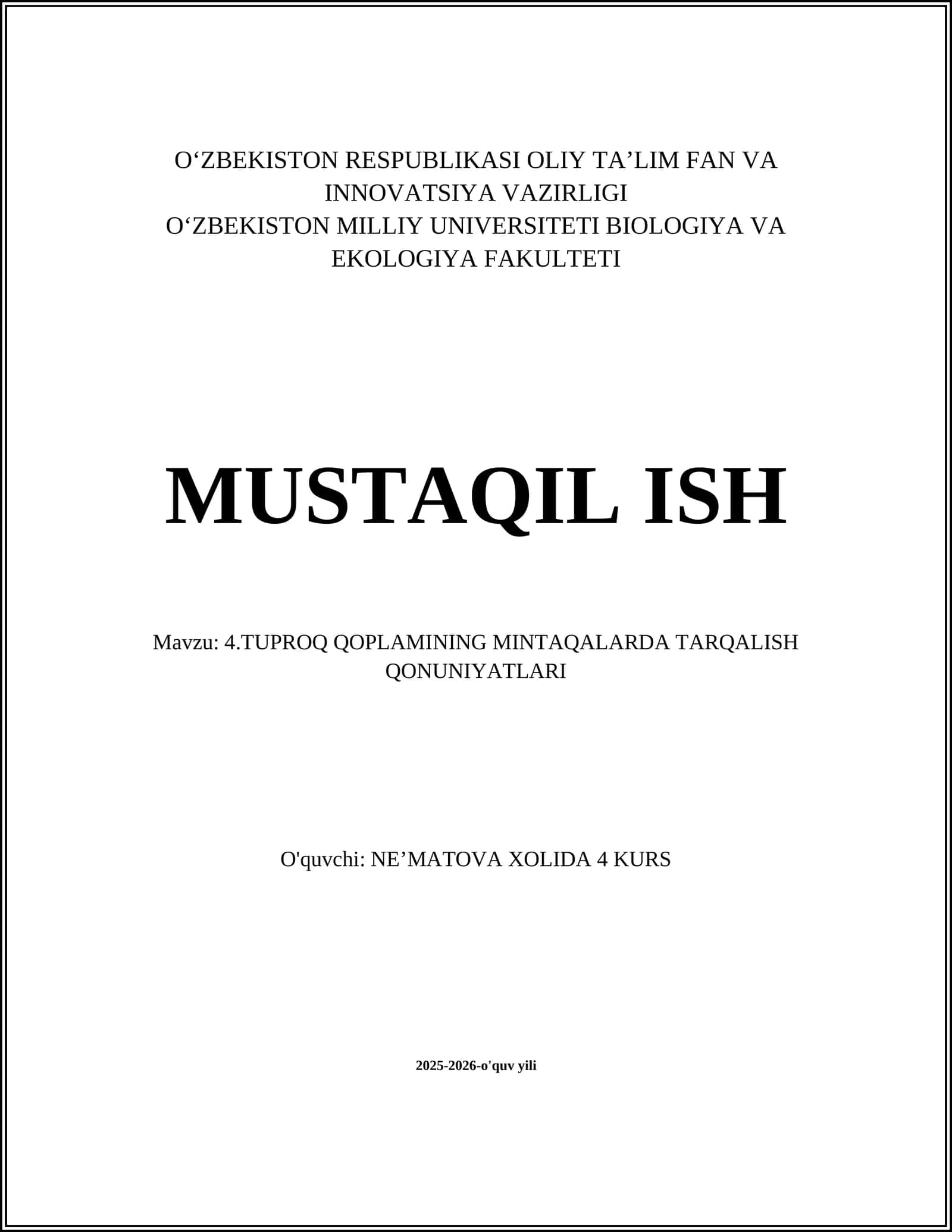 4.TUPROQ QOPLAMINING MINTAQALARDA TARQALISH QONUNIYATLARI