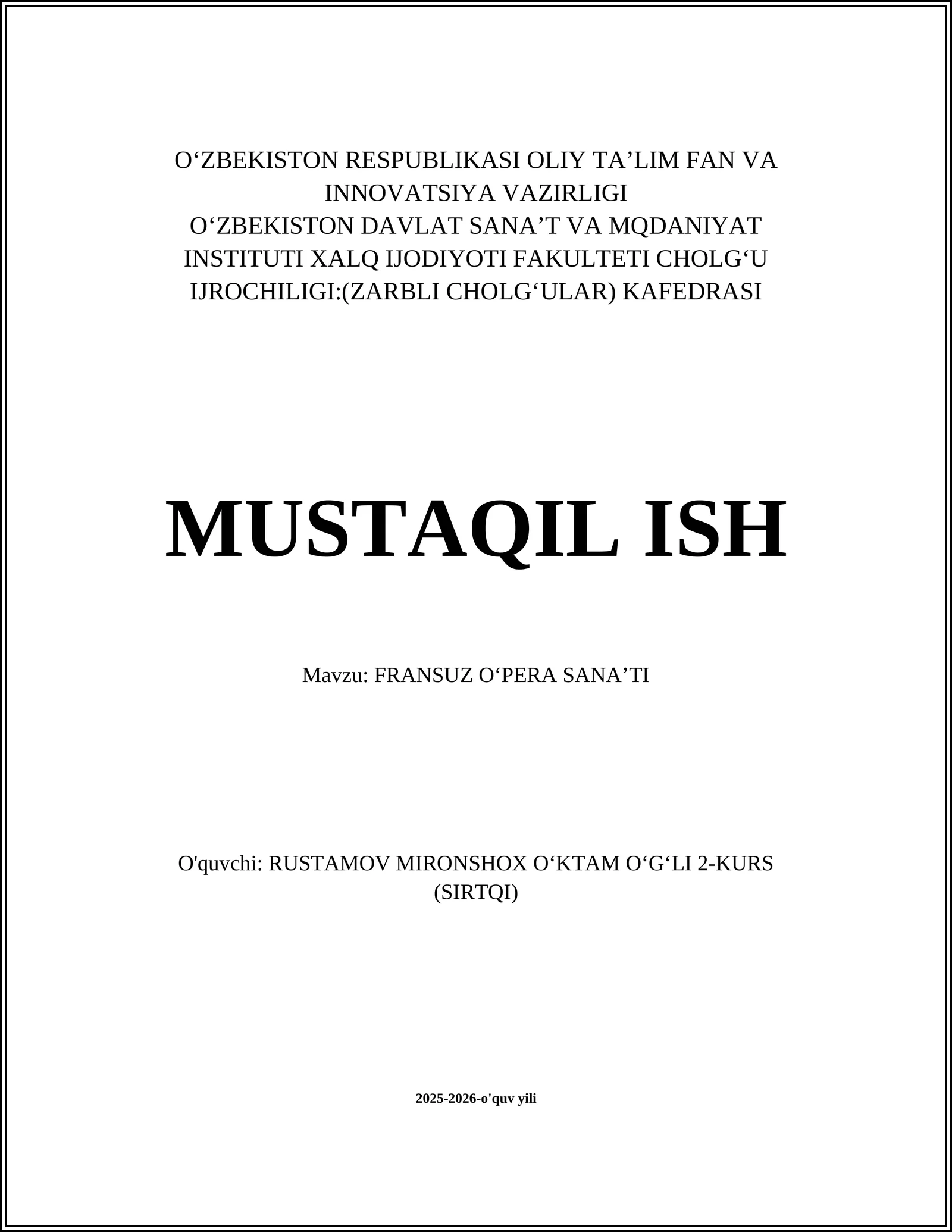FRANSUZ OʻPERA SANA’TI