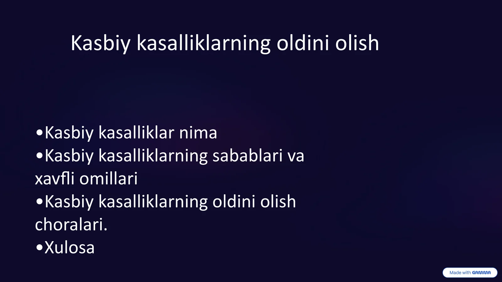 Kasbiy kasalliklarning oldini olish