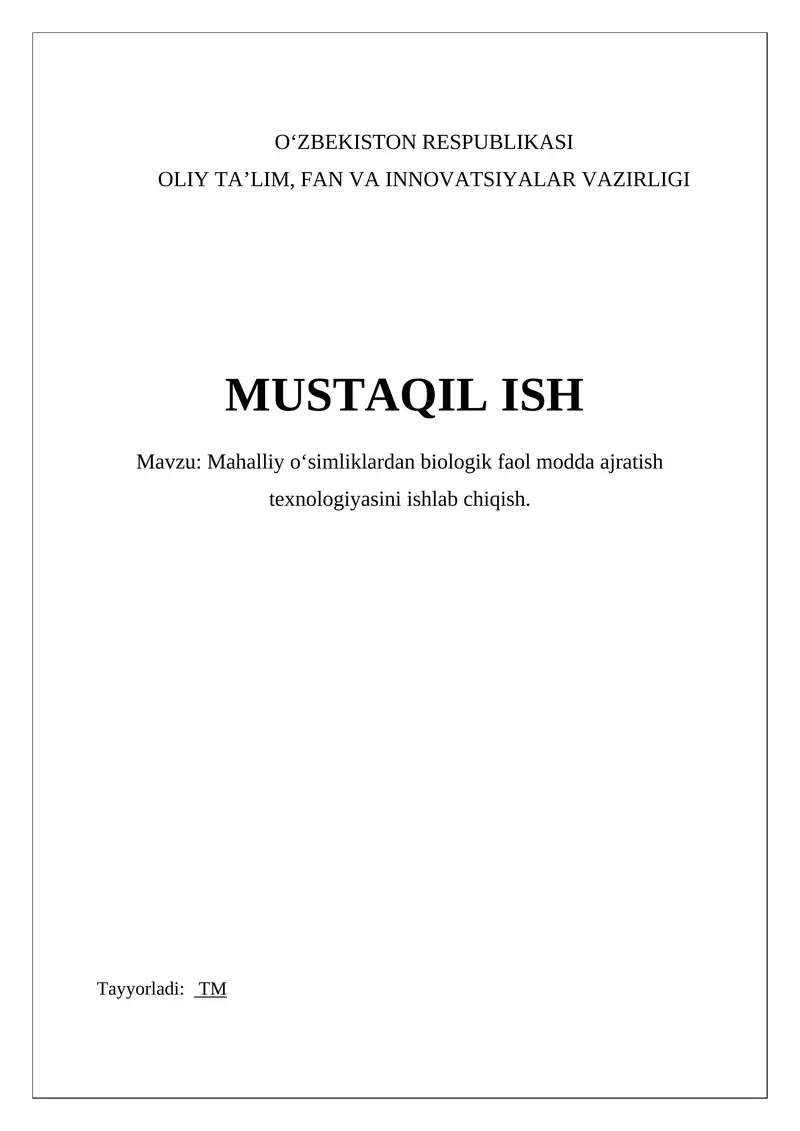 Mahalliy o'simliklardan biologik faol moddalar
