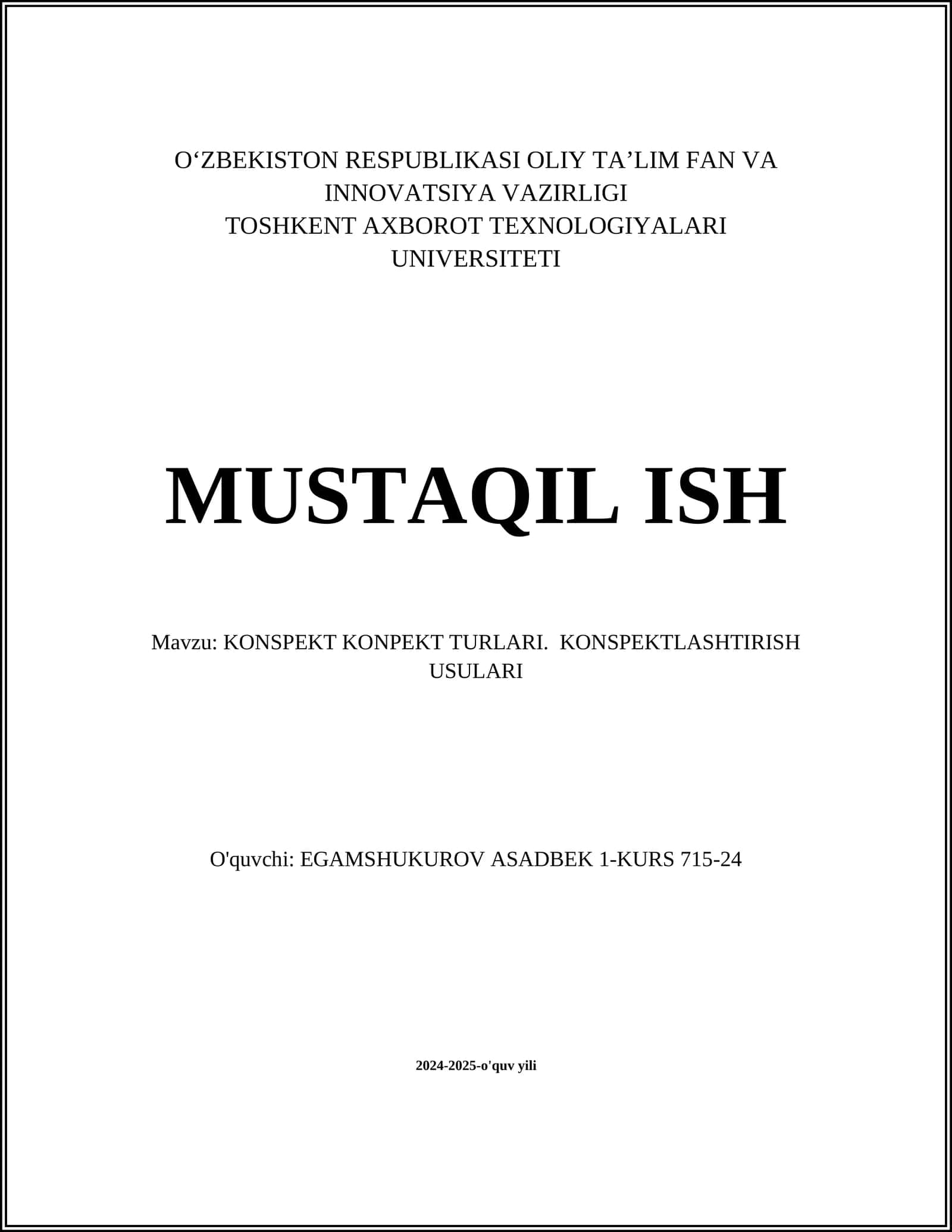 KONSPEKT KONPEKT TURLARI. KONSPEKTLASHTIRISH USULARI
