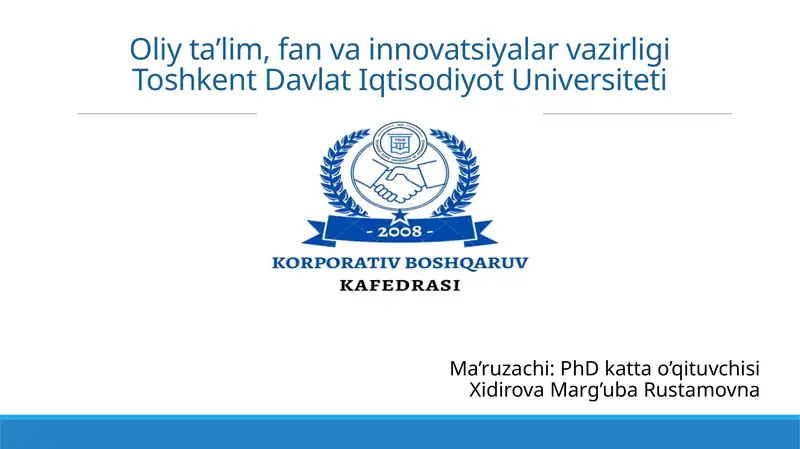Korporativ boshqaruv fanining predmeti, maqsadi va vazifalari