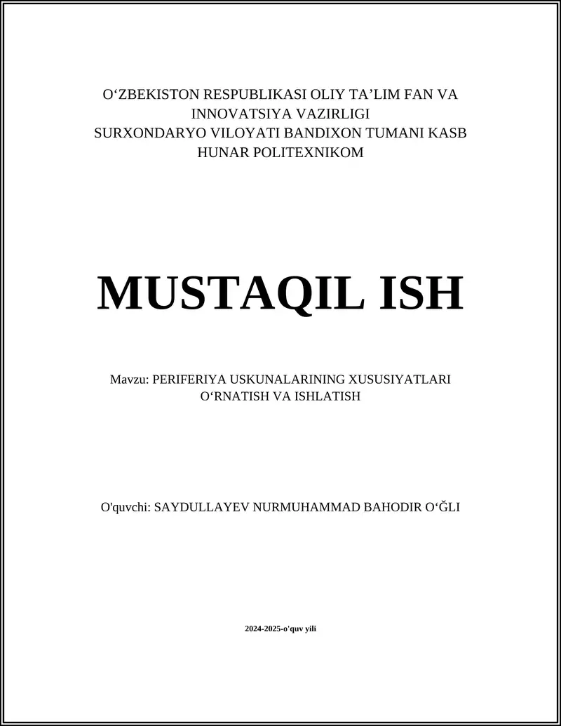 Printerlar o‘rnatish va sozlash