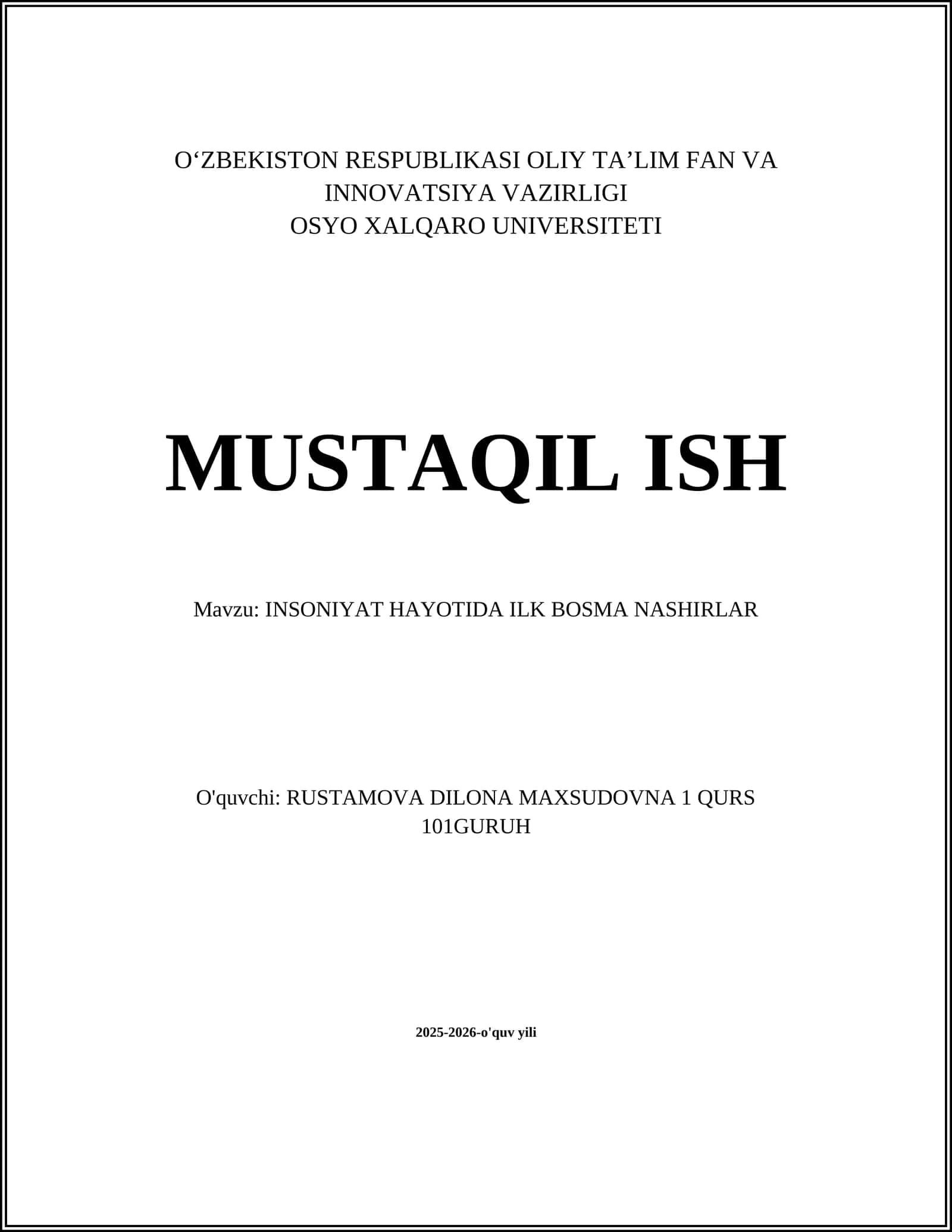 INSONIYAT HAYOTIDA ILK BOSMA NASHIRLAR