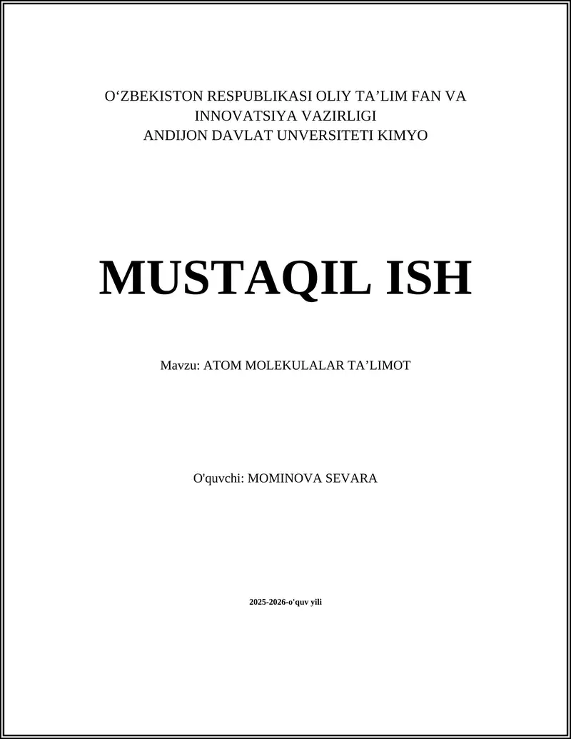 ATOM MOLEKULALAR TA’LIMOT