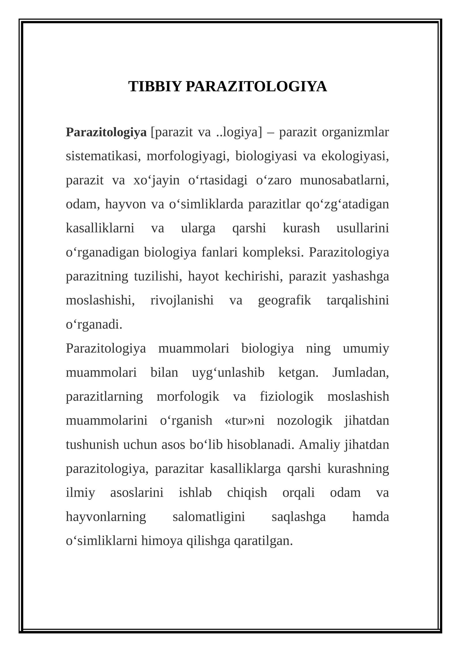 TIBBIY PARAZITOLOGIYA