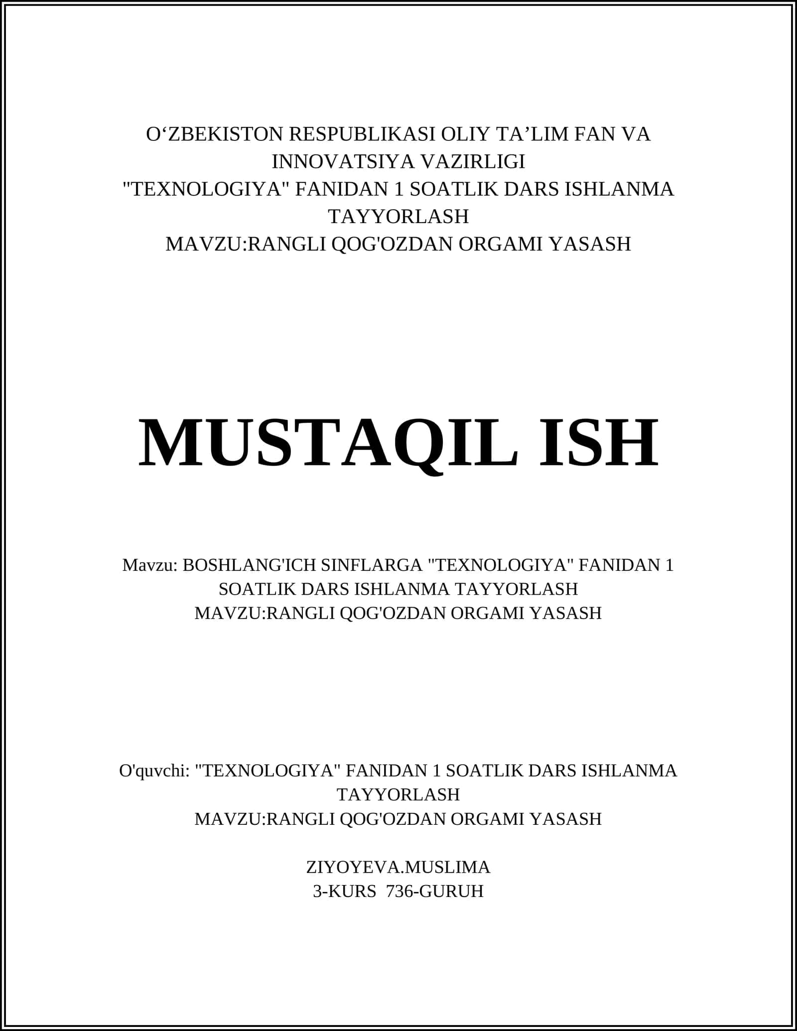 Rangi Qog'ozdan Orgami Yashash