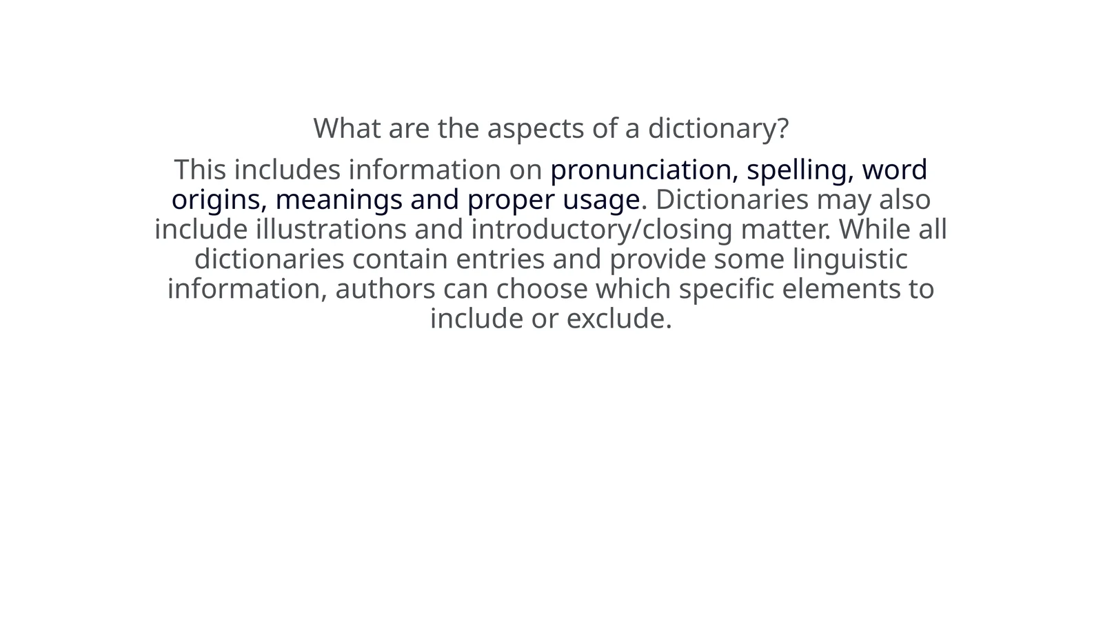 Dictionary aspects