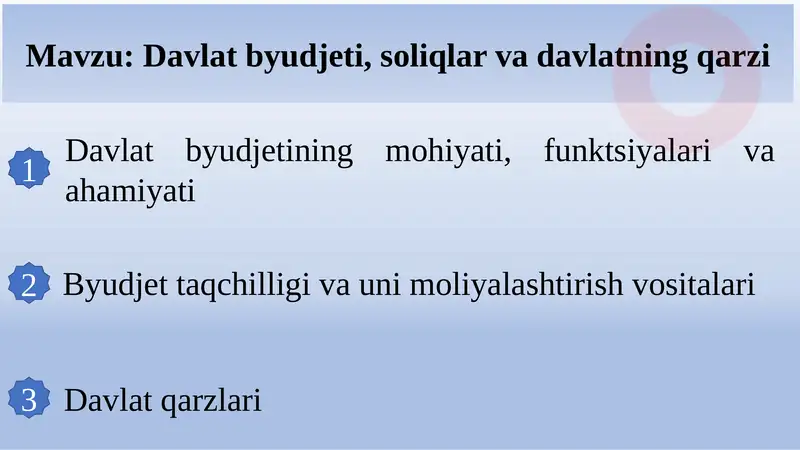 Davlat byudjeti, soliqlar va davlatning qarzi