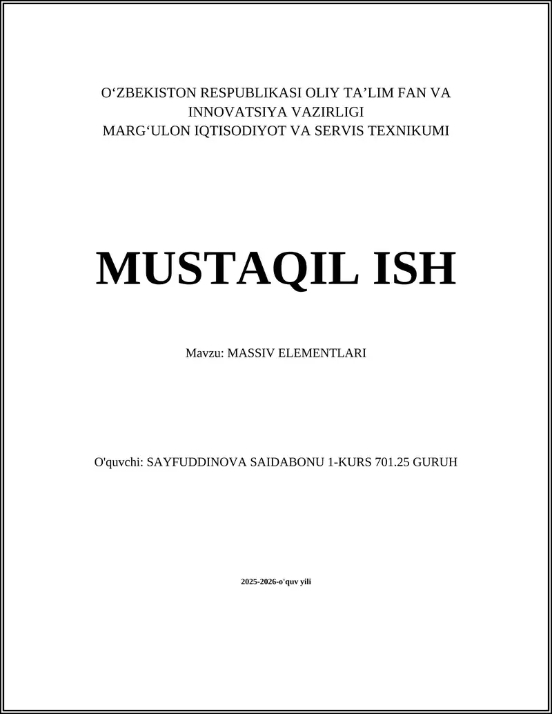 MASSIV ELEMENTLARI