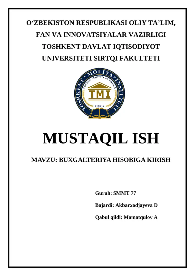 Buxgalteriya hisobiga kirish