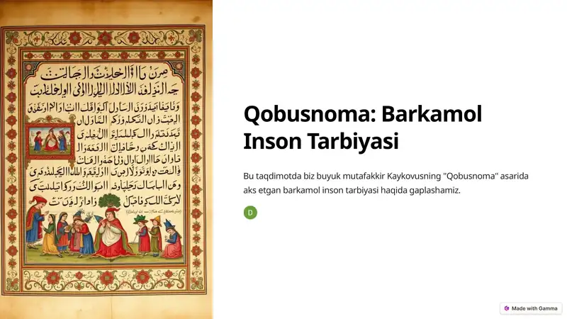 Qobusnoma: Barkamol Inson Tarbiyasi