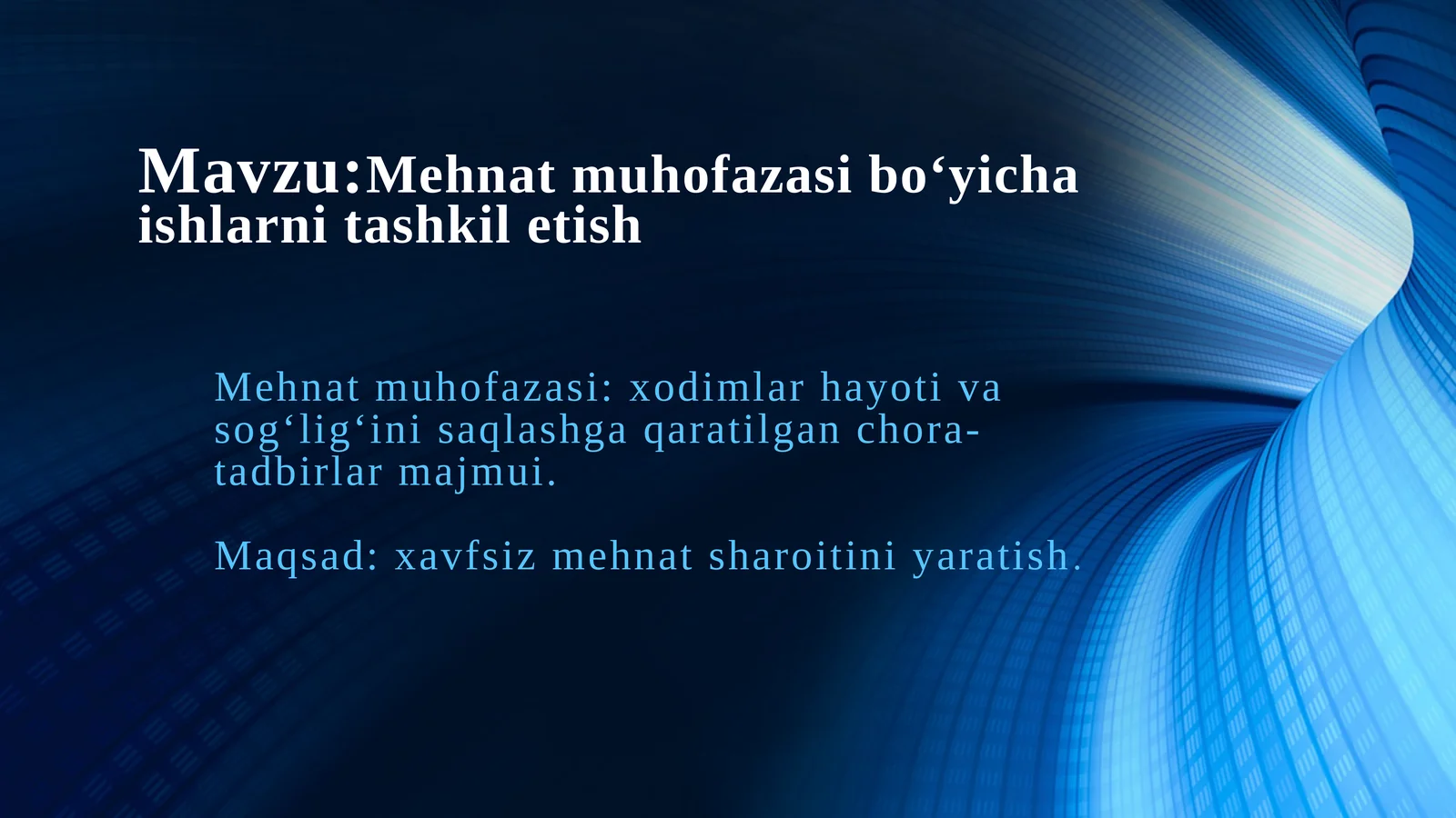 Mehnat muhofazasi bo‘yicha ishlarni tashkiletish