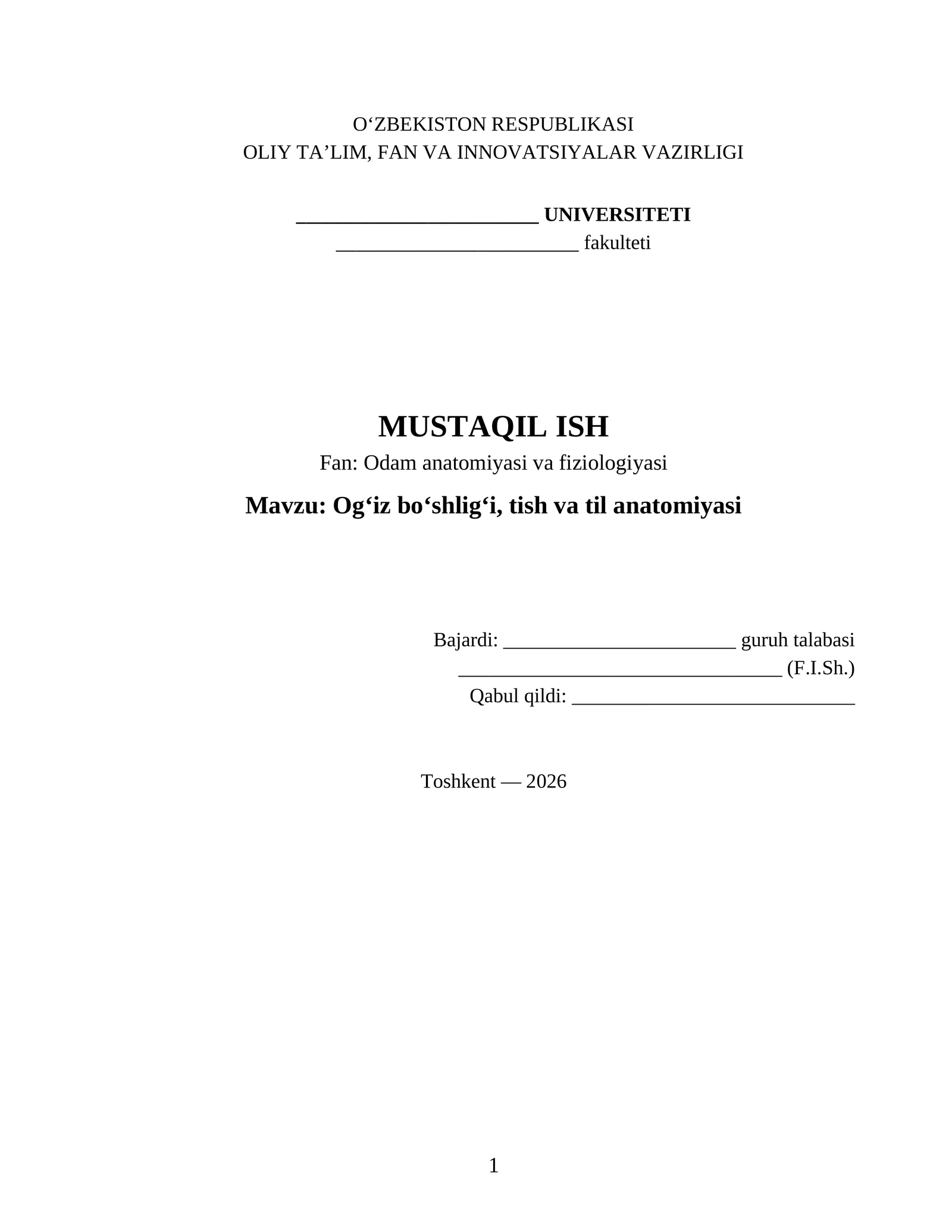 Og'iz bo'shlig'i, tish va til anatomiyasi