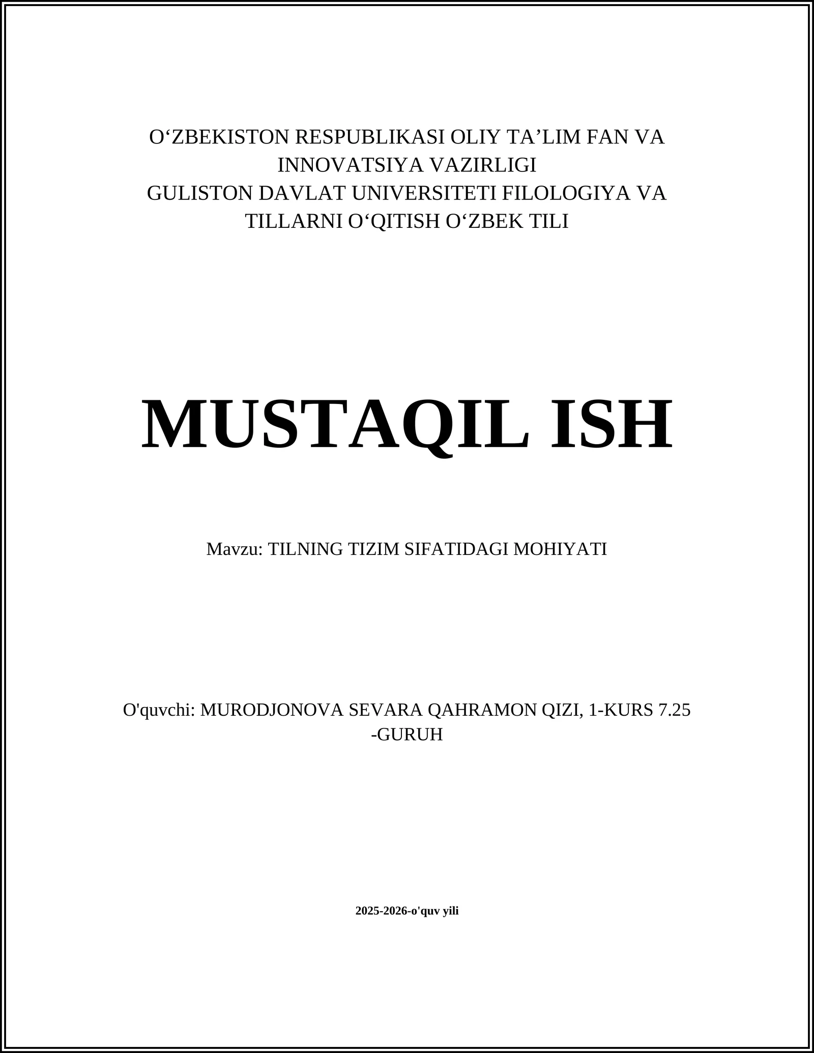TILNING TIZIM SIFATIDAGI MOHIYATI
