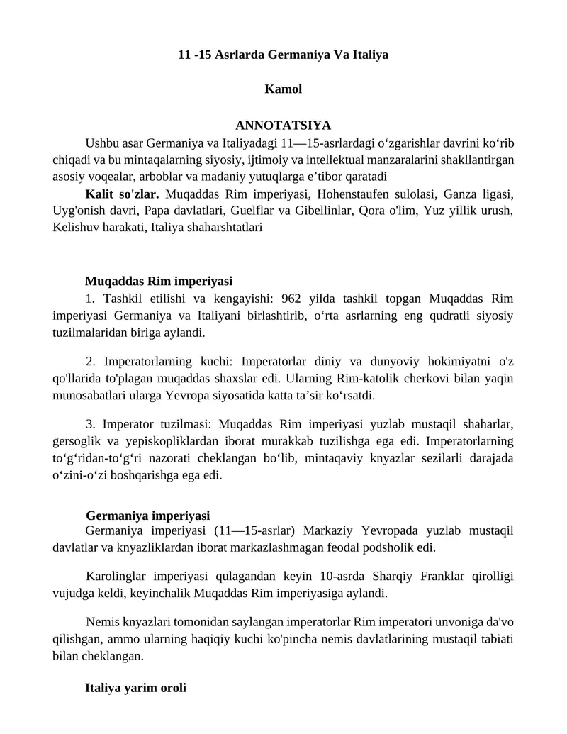 11 -15 Asrlarda Germaniya Va Italiya