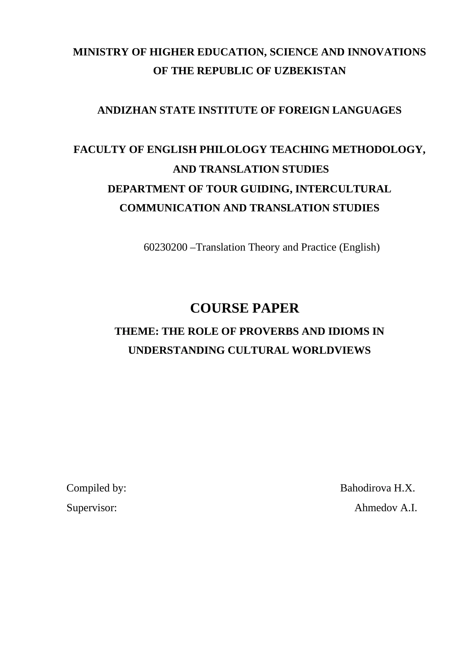 KURS ISHLARI: Translation Theory and Practice (English)