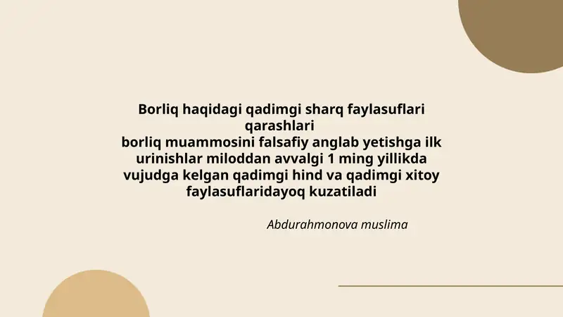 Borliq haqidagi qadimgi sharq faylasuflari qarashlari
