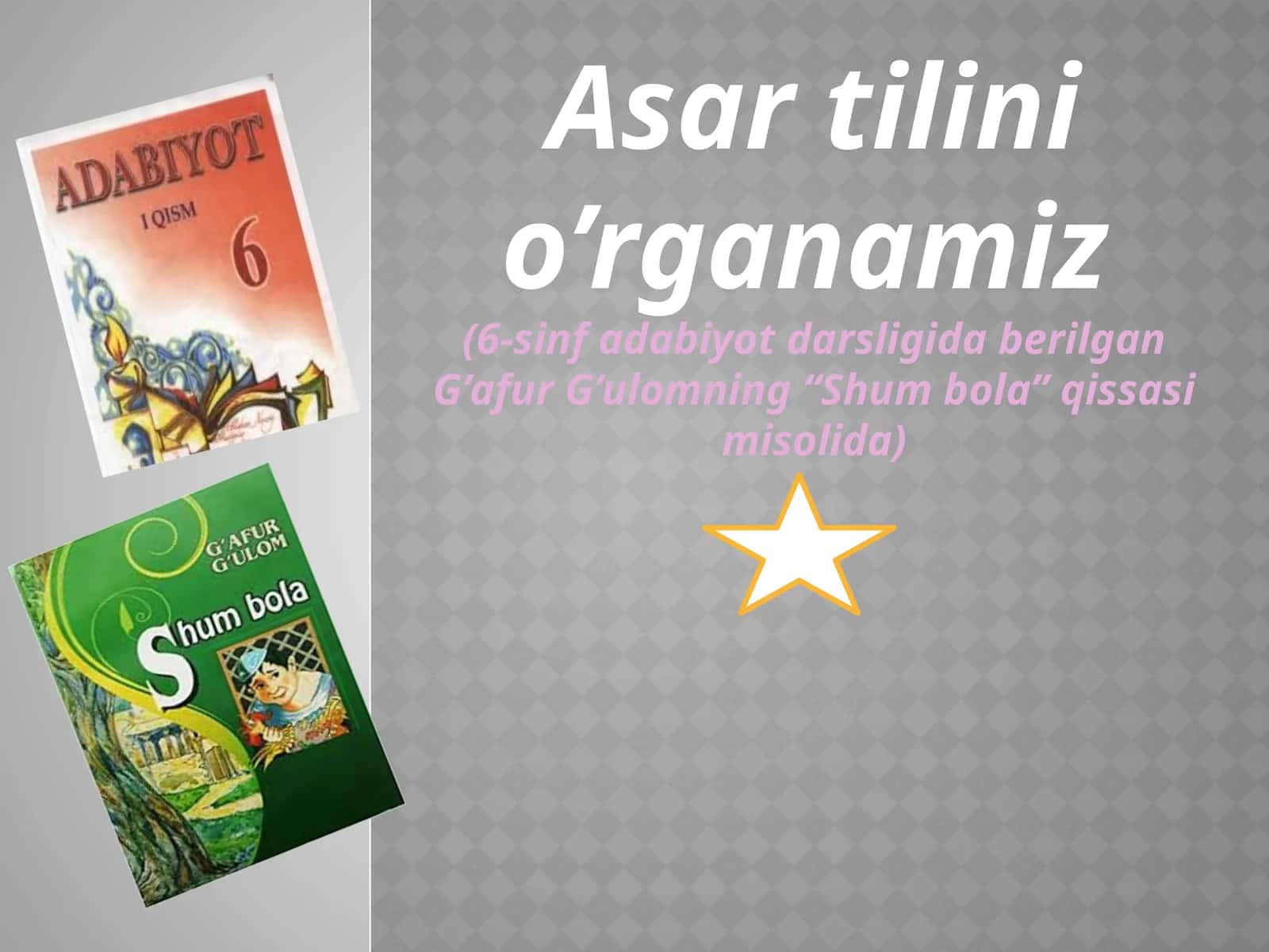 6-sinf Adabiyot dars taqdimot. G'afur G'ulom Shum bola qissasidan parcha