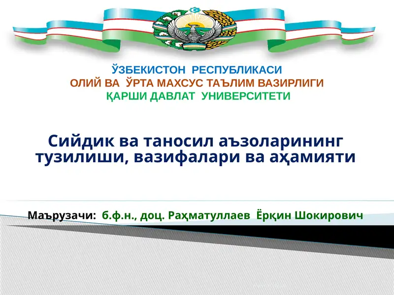 Сийдик ва таносил аъзоларининг тузилиши, вазифалари ва аҳамияти