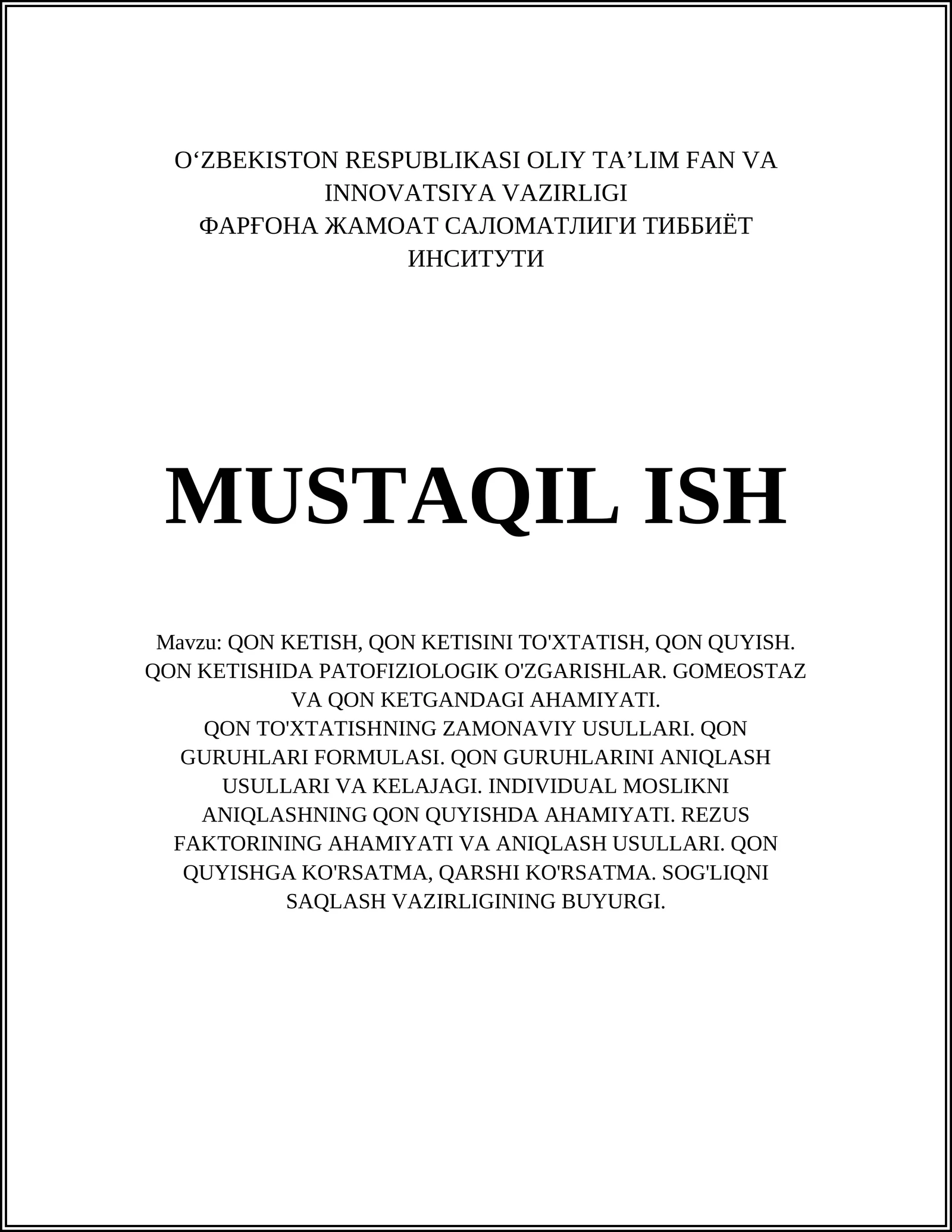 Qon Ketish, Qon Kettirish, Qon Quyish
