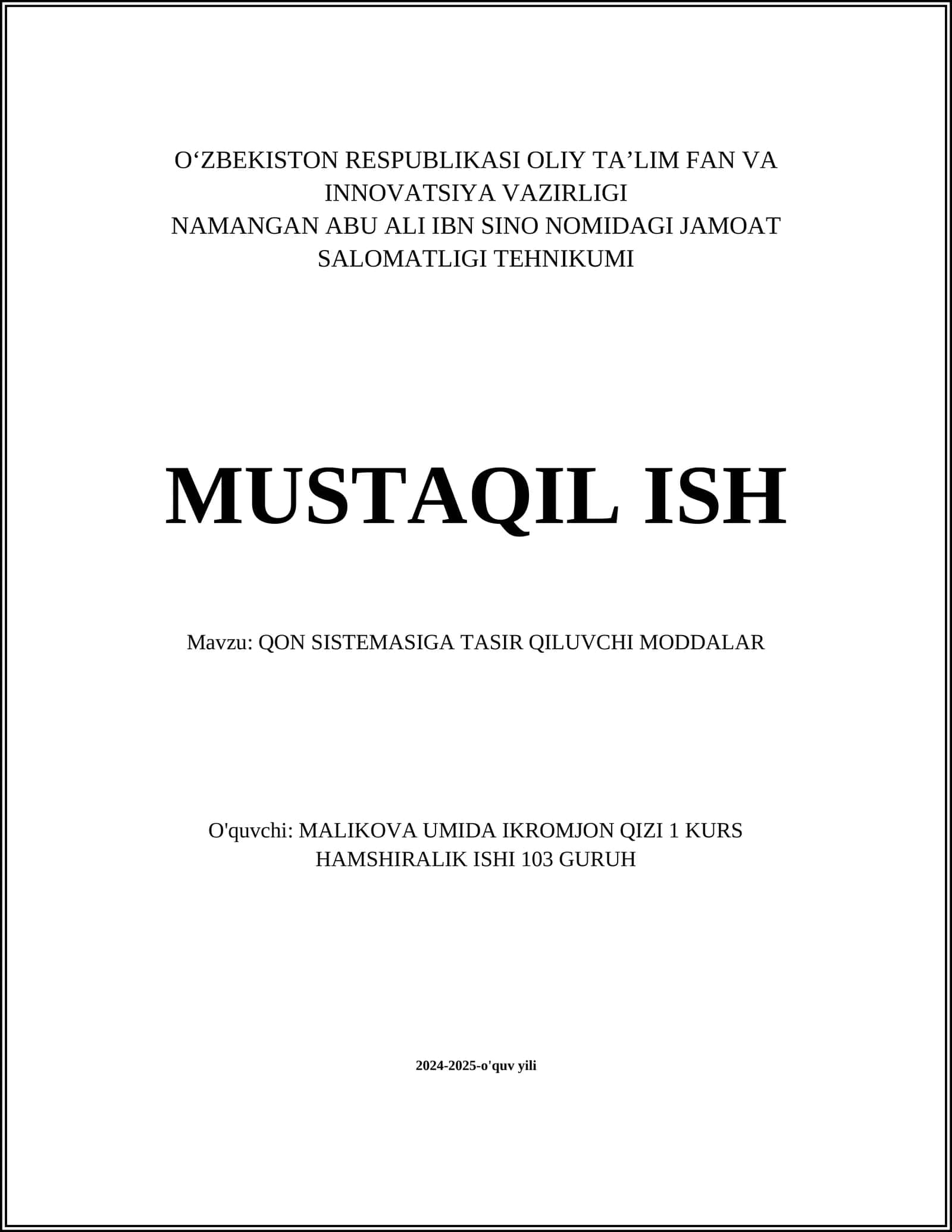 QON SISTEMASIGA TASIR QILUVCHI MODDALAR