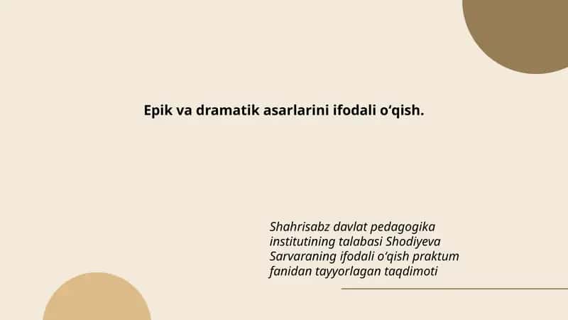 Epik va dramatik asarlarini ifodali oʻqish