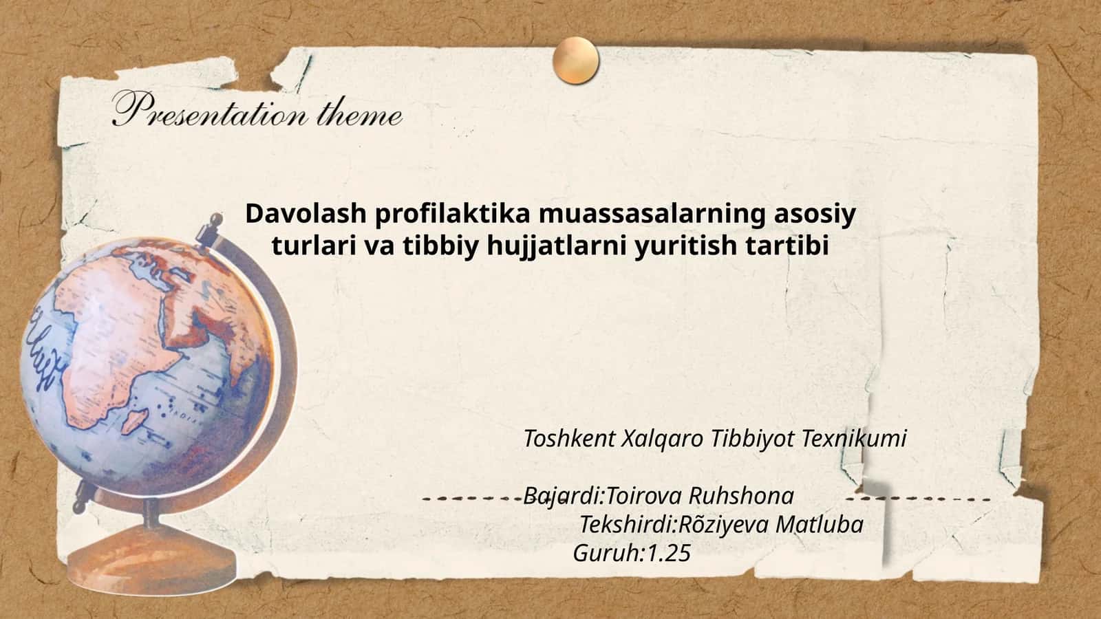 Davolash profilaktika muassasalarning asosiy turlari va tibbiy hujjatlarni yuritish tartibi