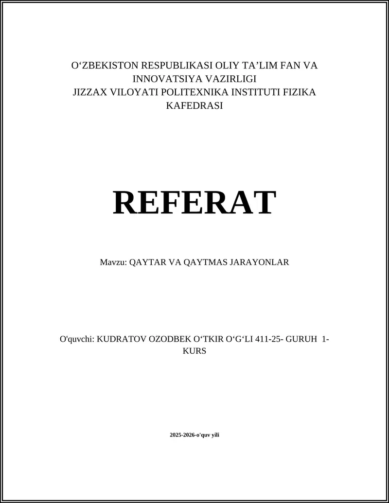 QAYTAR VA QAYTMAS JARAYONLAR