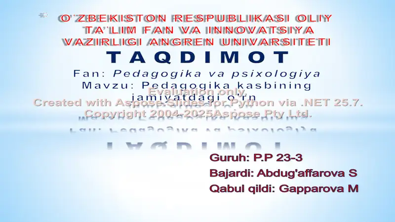 Pedagogika kasbining jamiyatdagi o'rni