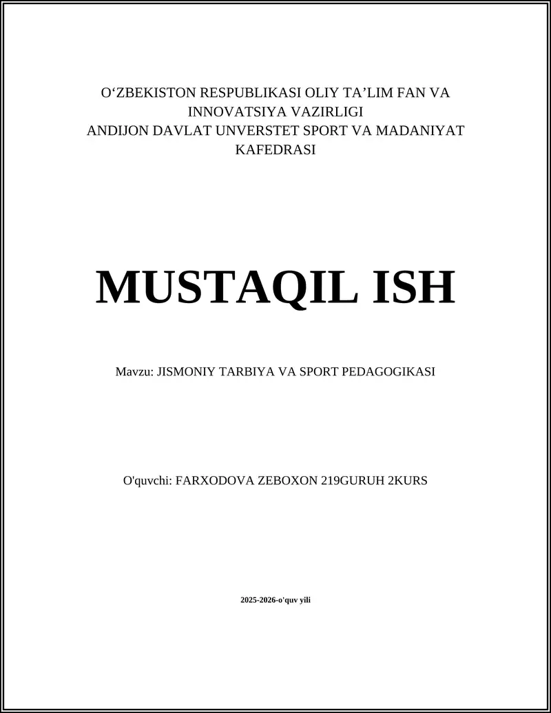 Jismoniy tarbiya va sport pedagogikasi