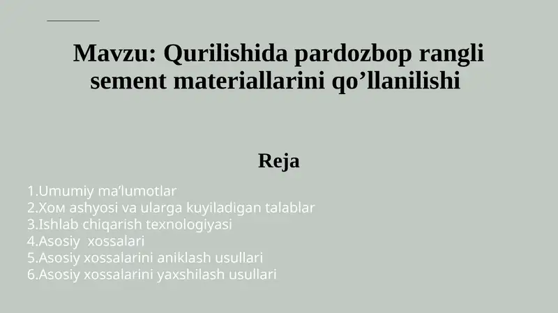 Qurilishida pardozbop rangli sement materiallarini qo’llanilishi