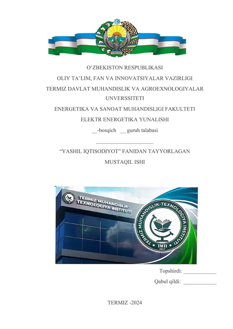 Qozog’iston respublikasida ,, Yashil iqtisodiyot”ni rivojlantirish strategiyanisining ustuvor yo’nalishlar