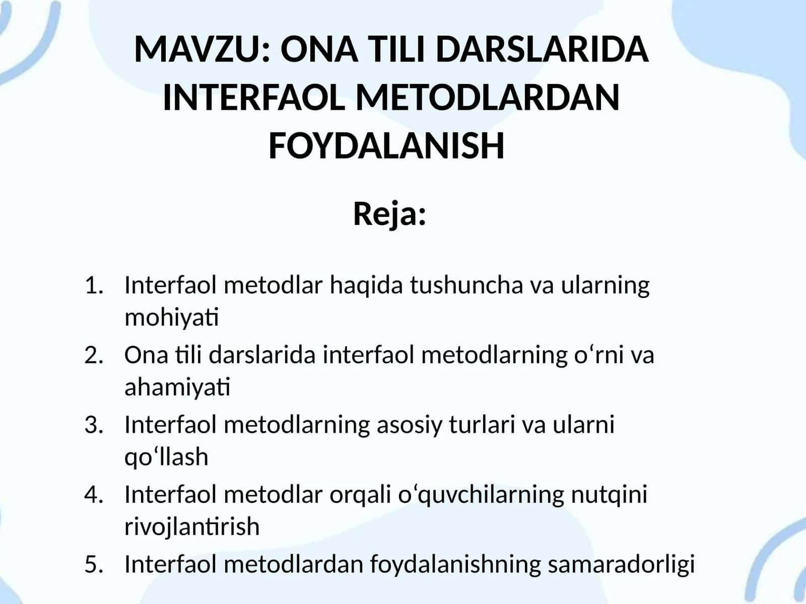 ONA TILI DARSLARIDA INTERFAOL METODLARDAN FOYDALANISH