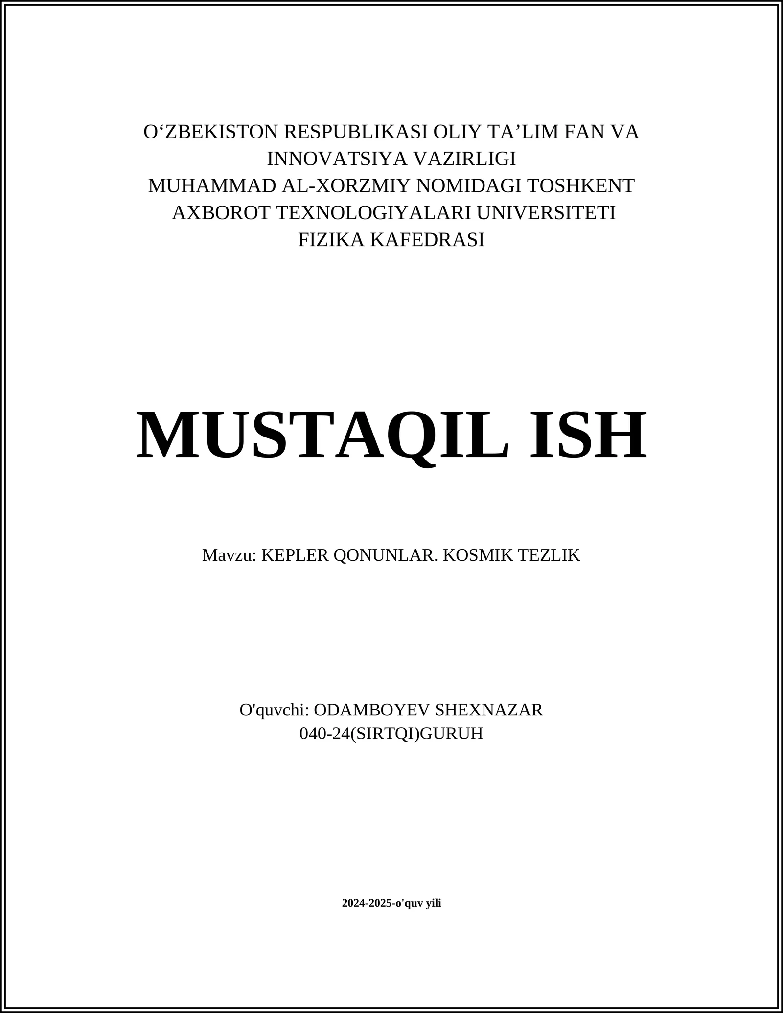 Kepler Qonunlari. Kosmik Tezlik